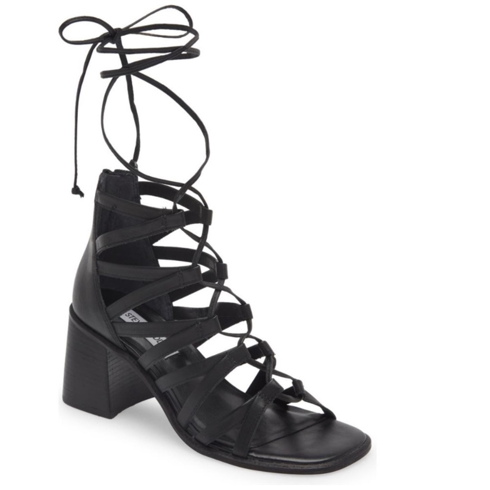 NEW Steve Madden Womens “Cherri 30” Black Leather Sandals NWT